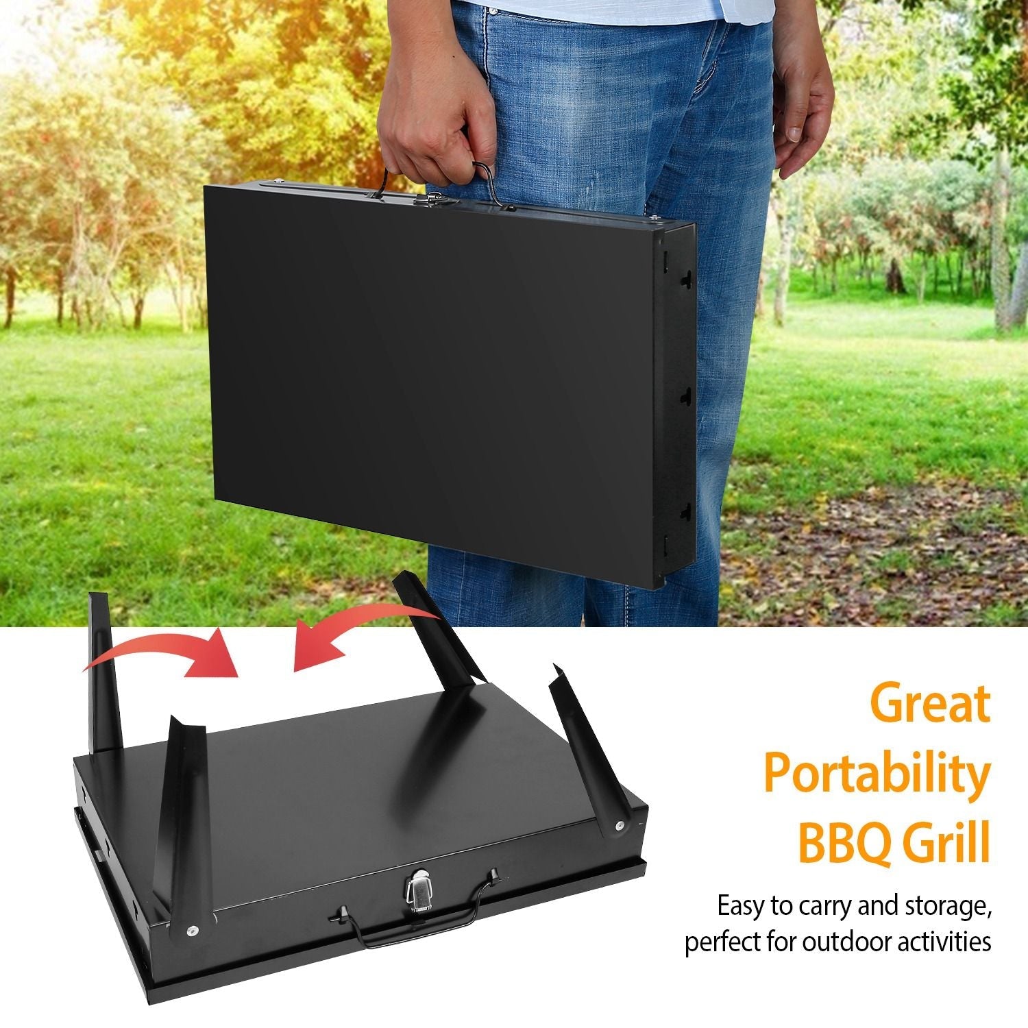 16.7x10x17.7in Portable Charcoal Grill Foldable BBQ Suitcase Grill Shelf For Outdoor Camping Picnics Garden Grilling - Comfortable Living Decor