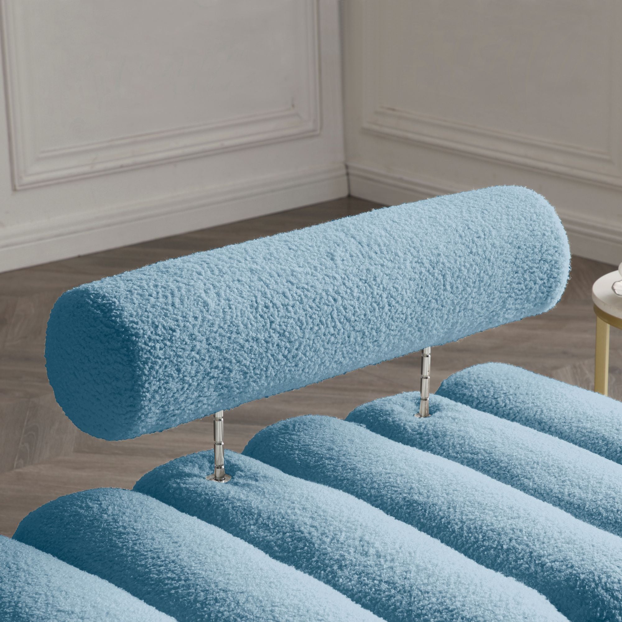 53.2"Width Modern End of Bed Bench Sherpa Fabric Upholstered 2 Seater Sofa Couch Entryway Ottoman Bench Fuzzy Sofa Stool Footrest Window Bench with Gold Metal Legs for Bedroom Living Room,Blue - Comfortable Living Decor