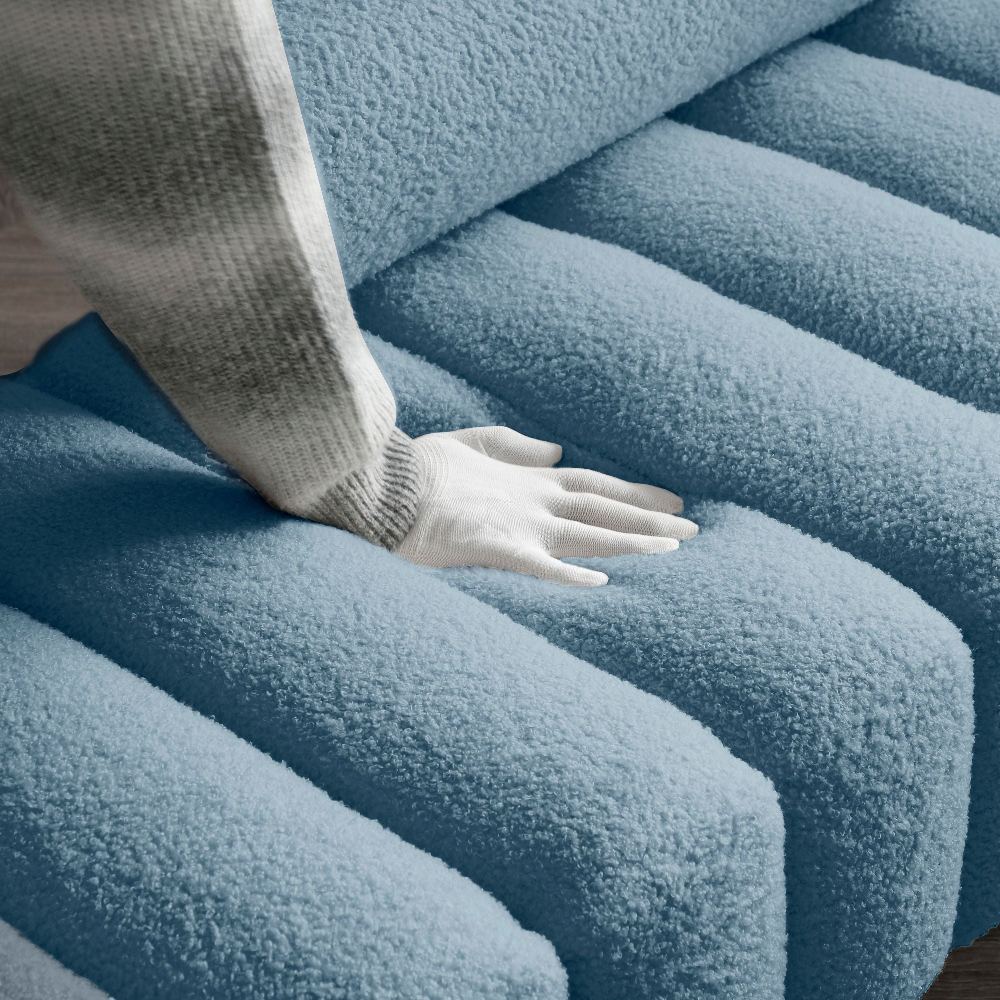 53.2"Width Modern End of Bed Bench Sherpa Fabric Upholstered 2 Seater Sofa Couch Entryway Ottoman Bench Fuzzy Sofa Stool Footrest Window Bench with Gold Metal Legs for Bedroom Living Room,Blue - Comfortable Living Decor