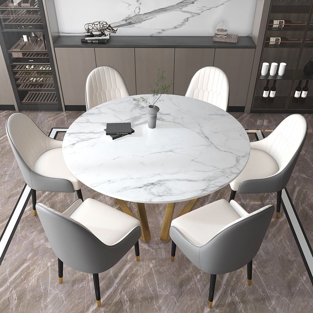 59.1" Affordable Luxury Modern Round Sintered Stone Dining Table White Seats 6 - 8 People - Comfortable Living Decor