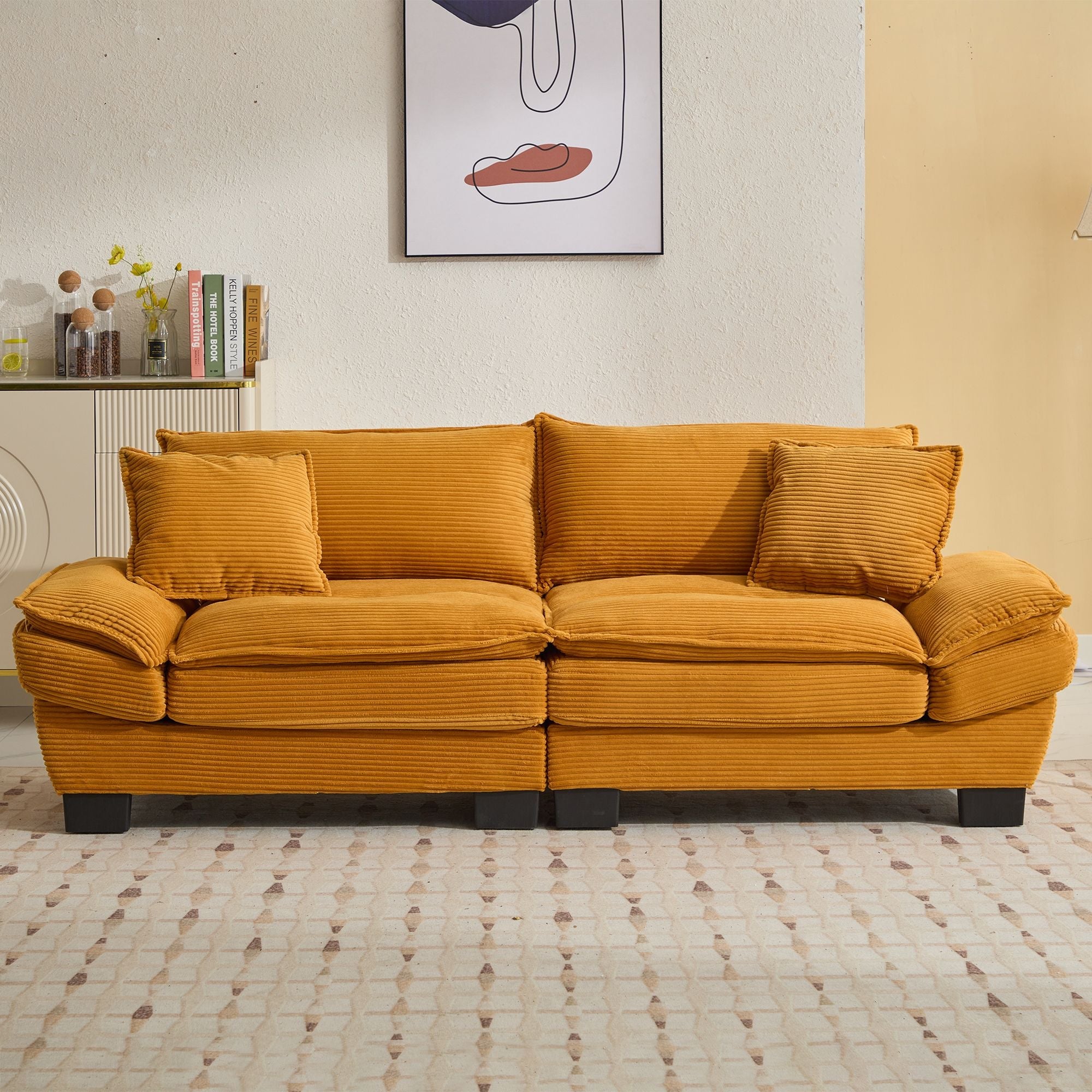 Corduroy Sofa Sleeper Couch Loveseat Sofa with Pillows Comfy Upholstered Deep Seat Sofa for Bedroom,Living Room,Apartment,Office,Dorm - Yellow Corduroy - Comfortable Living Decor