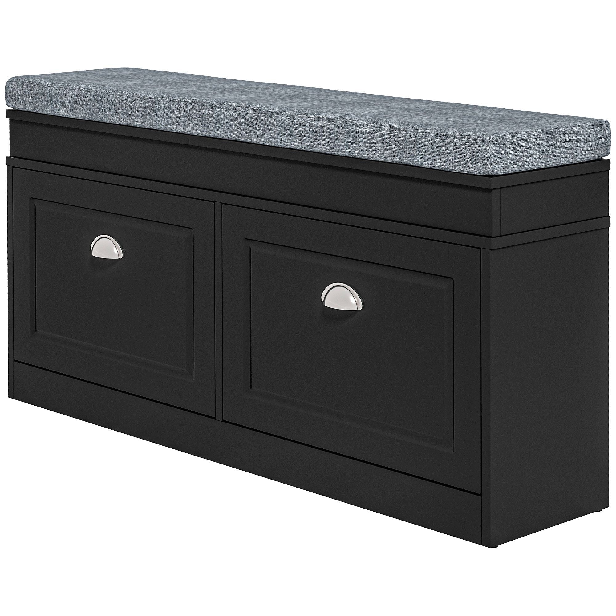 HOMCOM Modern Shoe Storage Bench Black Entryway Bench with Cushion 2 Drawers Ottoman Holds 8 Pairs - Comfortable Living Decor
