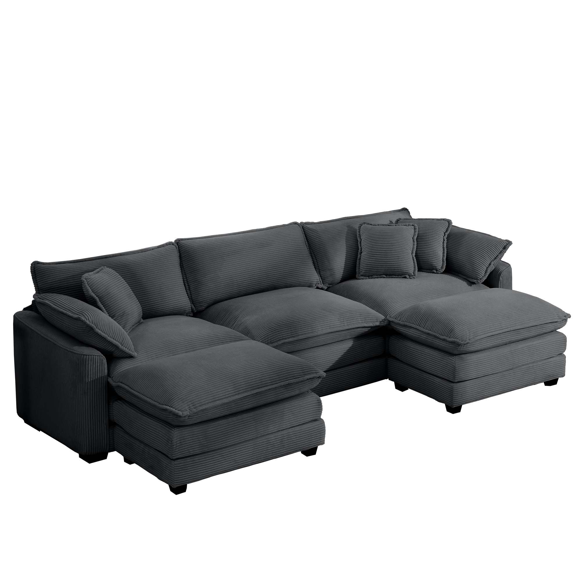 Leisure L - Shape Oversized Plush Sofa w/ Ottoman - Comfortable Living Decor