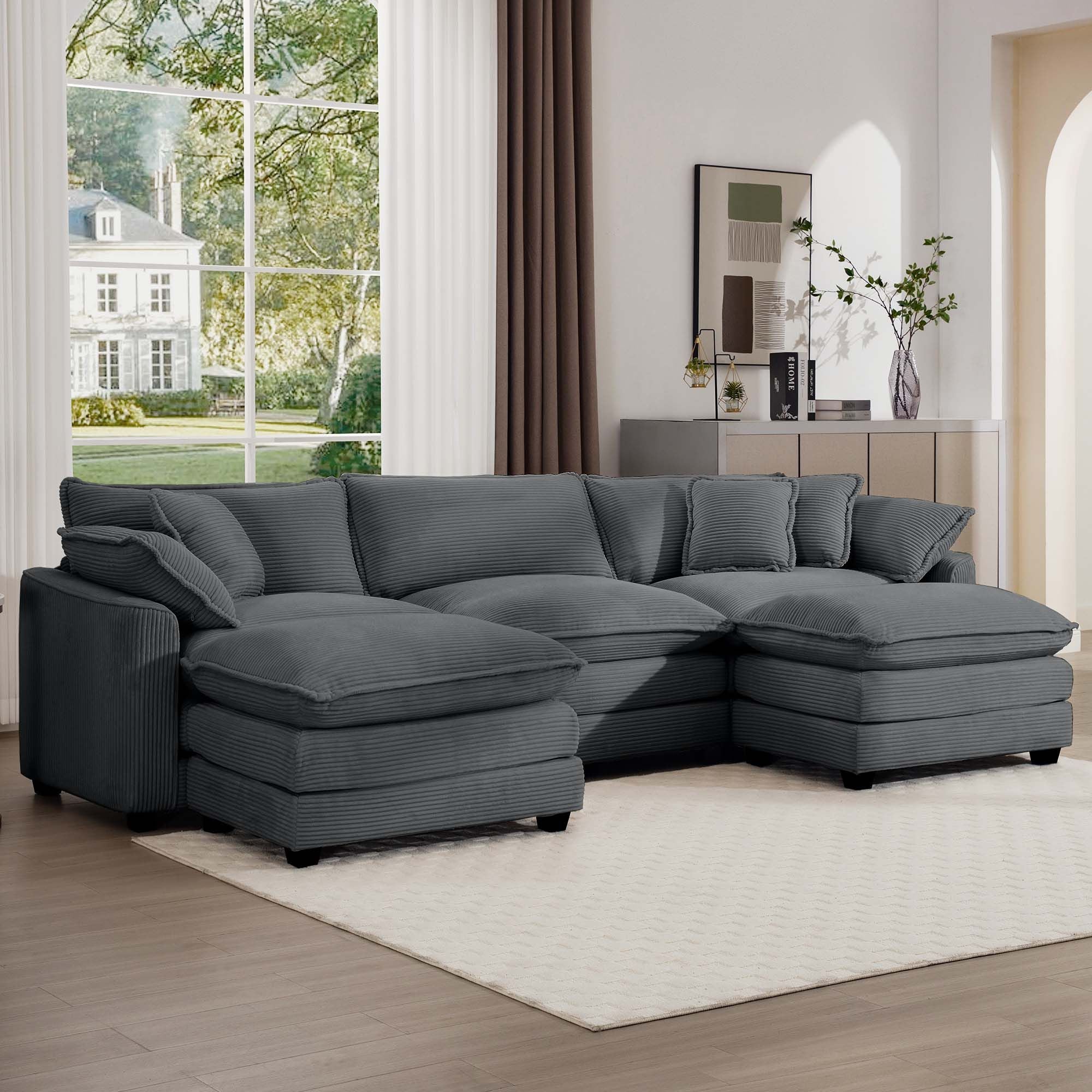 Leisure L - Shape Oversized Plush Sofa w/ Ottoman - Comfortable Living Decor