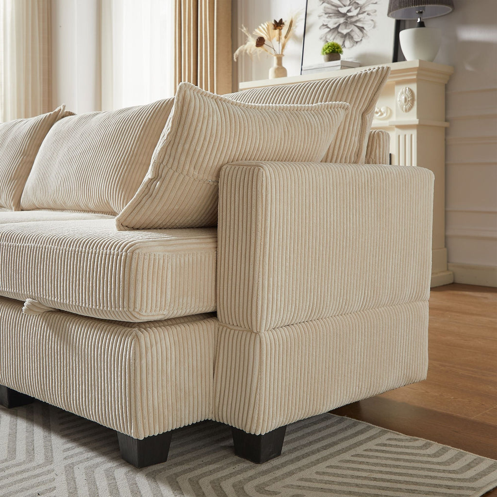 113.5'' Modular Sectiona Corduroy Sofa, Sectional Couches for Living Room U Shaped Sectional Couch with Storage Ottoman, 6 Seats Convertible Sectionals with Chaise - Comfortable Living Decor