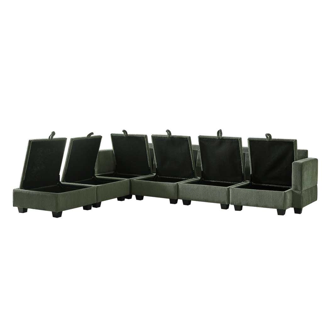 113.5'' Modular Sectiona Corduroy Sofa, Sectional Couches for Living Room U Shaped Sectional Couch with Storage Ottoman, 6 Seats Convertible Sectionals with Chaise - Comfortable Living Decor