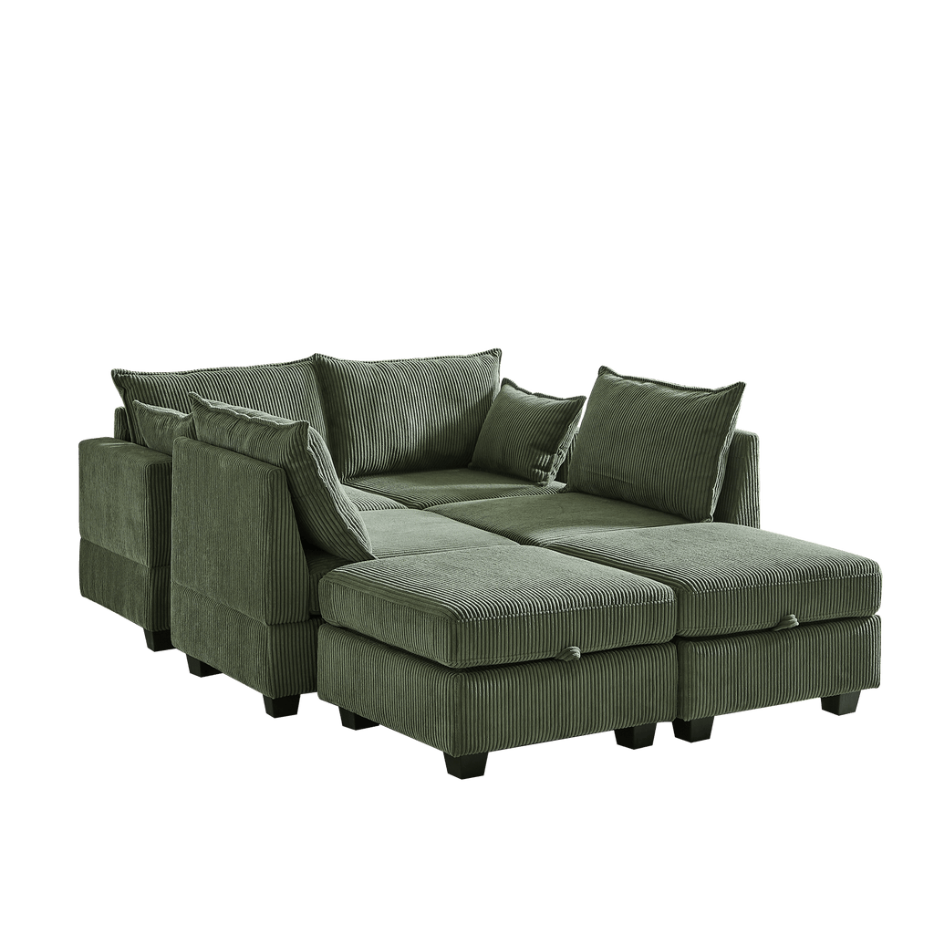 113.5'' Modular Sectiona Corduroy Sofa, Sectional Couches for Living Room U Shaped Sectional Couch with Storage Ottoman, 6 Seats Convertible Sectionals with Chaise - Comfortable Living Decor