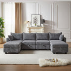113.5'' Modular Sectiona Corduroy Sofa, Sectional Couches for Living Room U Shaped Sectional Couch with Storage Ottoman, 6 Seats Convertible Sectionals with Chaise - Comfortable Living Decor