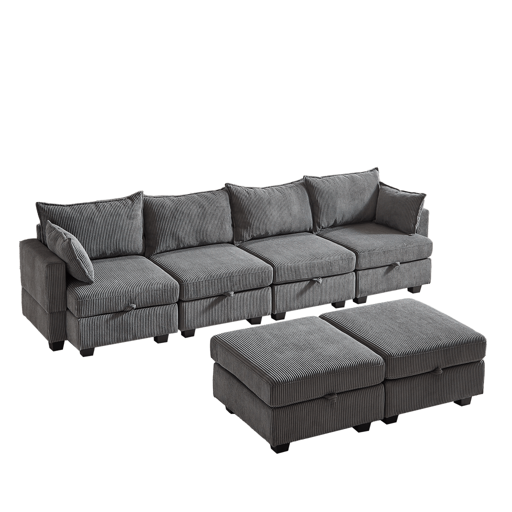 113.5'' Modular Sectiona Corduroy Sofa, Sectional Couches for Living Room U Shaped Sectional Couch with Storage Ottoman, 6 Seats Convertible Sectionals with Chaise - Comfortable Living Decor