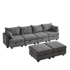 113.5'' Modular Sectiona Corduroy Sofa, Sectional Couches for Living Room U Shaped Sectional Couch with Storage Ottoman, 6 Seats Convertible Sectionals with Chaise - Comfortable Living Decor