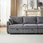113.5'' Modular Sectiona Corduroy Sofa, Sectional Couches for Living Room U Shaped Sectional Couch with Storage Ottoman, 6 Seats Convertible Sectionals with Chaise - Comfortable Living Decor