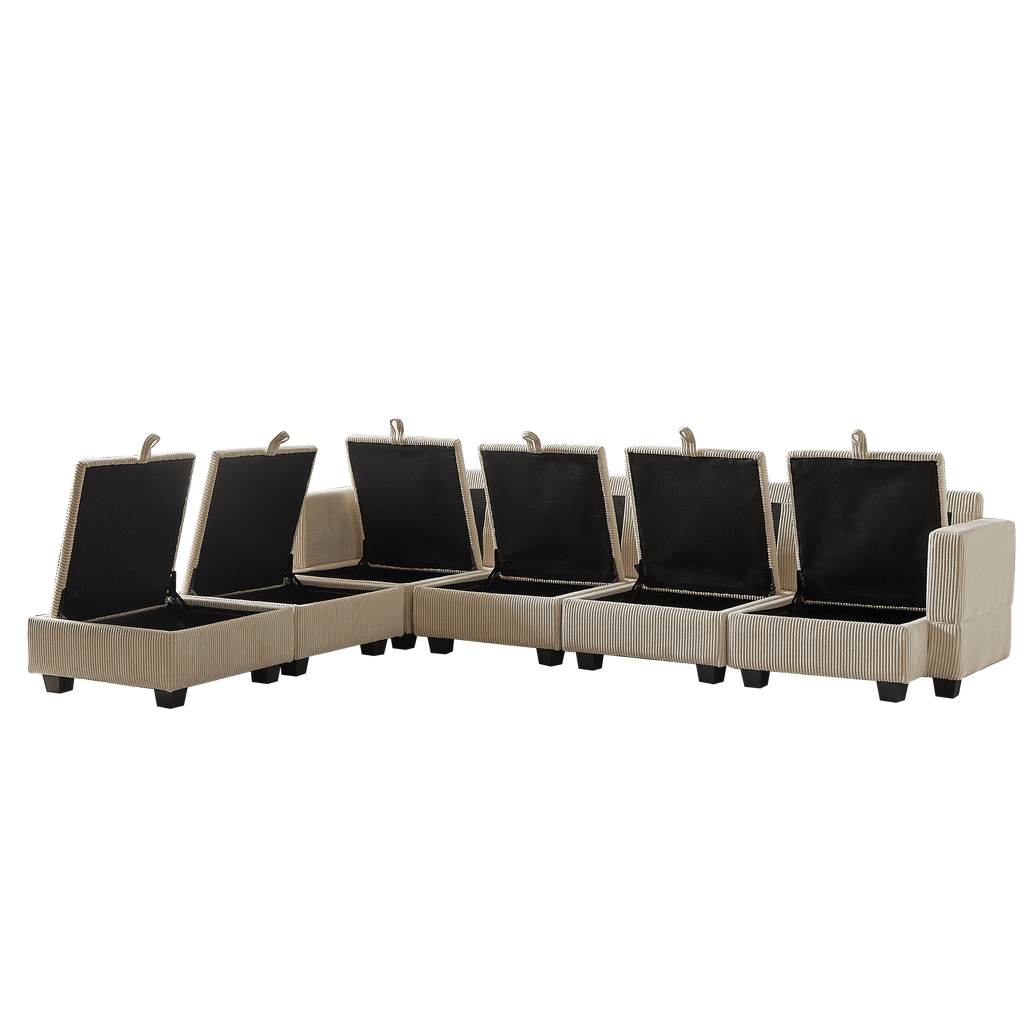 113.5'' Modular Sectiona Corduroy Sofa, Sectional Couches for Living Room U Shaped Sectional Couch with Storage Ottoman, 6 Seats Convertible Sectionals with Chaise - Comfortable Living Decor