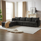 113.5'' Modular Sectiona Corduroy Sofa, Sectional Couches for Living Room U Shaped Sectional Couch with Storage Ottoman, 6 Seats Convertible Sectionals with Chaise - Comfortable Living Decor