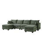 113.5'' Modular Sectiona Corduroy Sofa, Sectional Couches for Living Room U Shaped Sectional Couch with Storage Ottoman, 6 Seats Convertible Sectionals with Chaise - Comfortable Living Decor