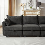 113.5'' Modular Sectiona Corduroy Sofa, Sectional Couches for Living Room U Shaped Sectional Couch with Storage Ottoman, 6 Seats Convertible Sectionals with Chaise - Comfortable Living Decor
