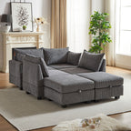113.5'' Modular Sectiona Corduroy Sofa, Sectional Couches for Living Room U Shaped Sectional Couch with Storage Ottoman, 6 Seats Convertible Sectionals with Chaise - Comfortable Living Decor