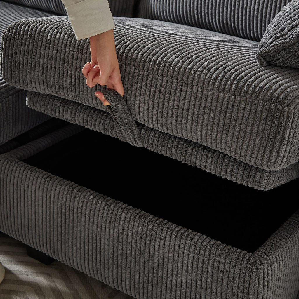 113.5'' Modular Sectiona Corduroy Sofa, Sectional Couches for Living Room U Shaped Sectional Couch with Storage Ottoman, 6 Seats Convertible Sectionals with Chaise - Comfortable Living Decor