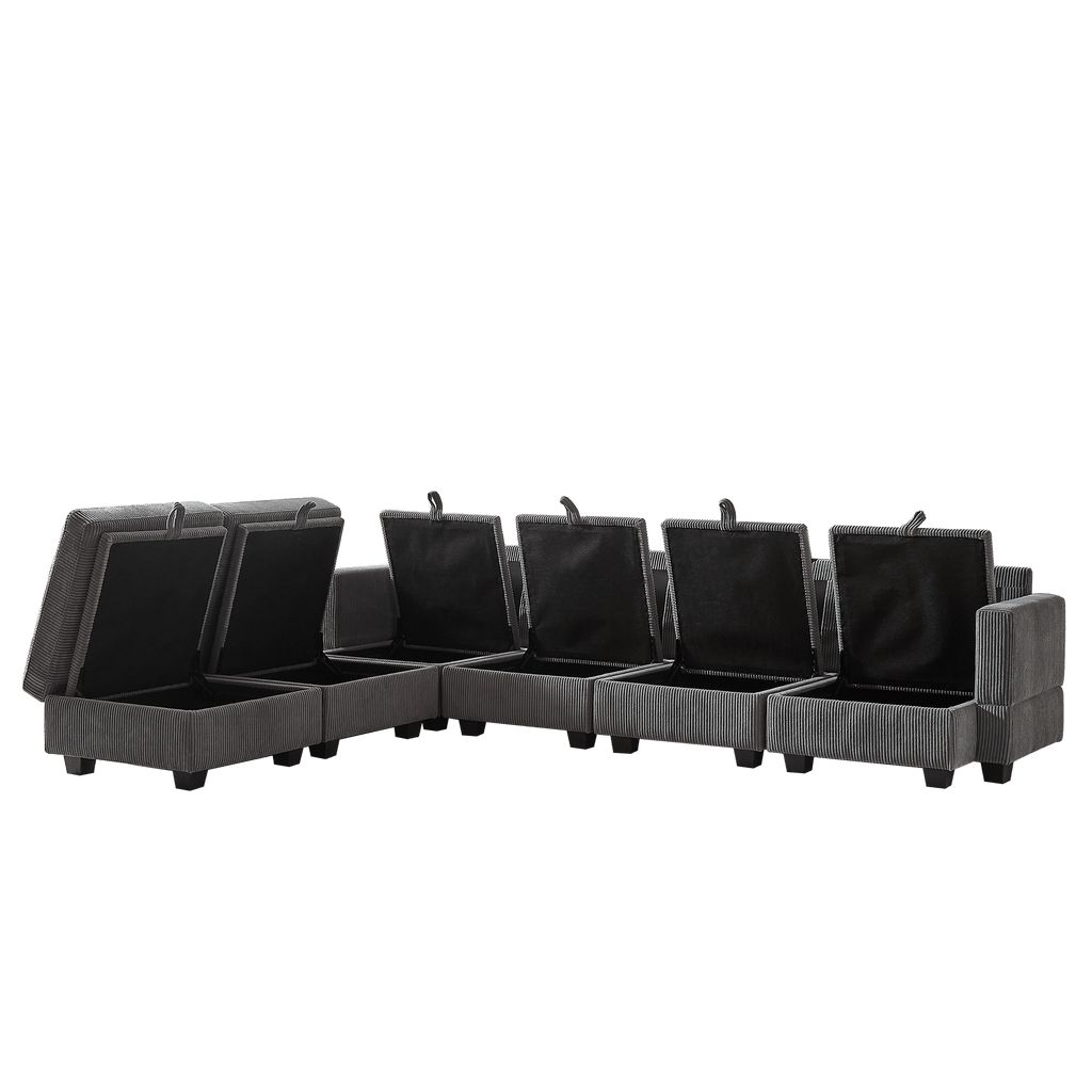 113.5'' Modular Sectiona Corduroy Sofa, Sectional Couches for Living Room U Shaped Sectional Couch with Storage Ottoman, 6 Seats Convertible Sectionals with Chaise - Comfortable Living Decor