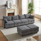 113.5'' Modular Sectiona Corduroy Sofa, Sectional Couches for Living Room U Shaped Sectional Couch with Storage Ottoman, 6 Seats Convertible Sectionals with Chaise - Comfortable Living Decor