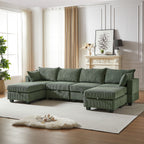 113.5'' Modular Sectiona Corduroy Sofa, Sectional Couches for Living Room U Shaped Sectional Couch with Storage Ottoman, 6 Seats Convertible Sectionals with Chaise - Comfortable Living Decor