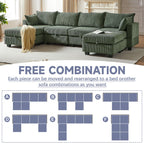 113.5'' Modular Sectiona Corduroy Sofa, Sectional Couches for Living Room U Shaped Sectional Couch with Storage Ottoman, 6 Seats Convertible Sectionals with Chaise - Comfortable Living Decor