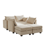113.5'' Modular Sectiona Corduroy Sofa, Sectional Couches for Living Room U Shaped Sectional Couch with Storage Ottoman, 6 Seats Convertible Sectionals with Chaise - Comfortable Living Decor
