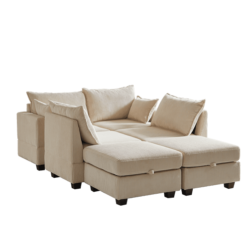 113.5'' Modular Sectiona Corduroy Sofa, Sectional Couches for Living Room U Shaped Sectional Couch with Storage Ottoman, 6 Seats Convertible Sectionals with Chaise - Comfortable Living Decor