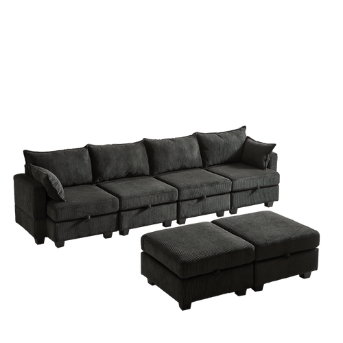 113.5'' Modular Sectiona Corduroy Sofa, Sectional Couches for Living Room U Shaped Sectional Couch with Storage Ottoman, 6 Seats Convertible Sectionals with Chaise - Comfortable Living Decor