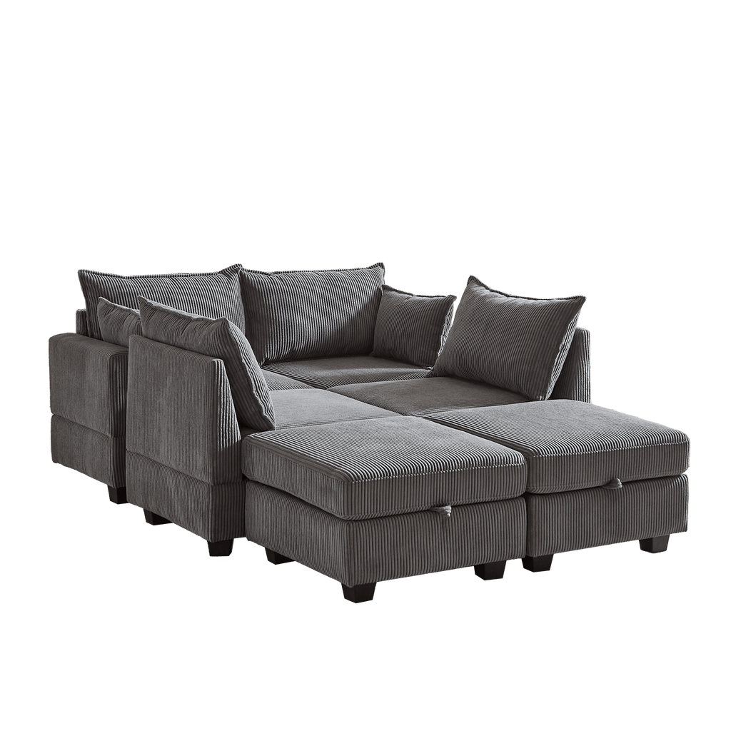 113.5'' Modular Sectiona Corduroy Sofa, Sectional Couches for Living Room U Shaped Sectional Couch with Storage Ottoman, 6 Seats Convertible Sectionals with Chaise - Comfortable Living Decor