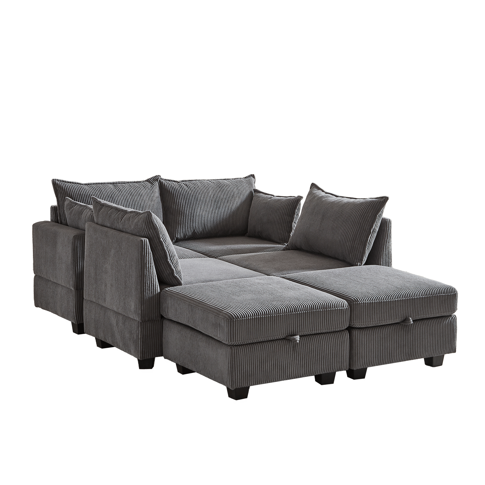 113.5'' Modular Sectiona Corduroy Sofa, Sectional Couches for Living Room U Shaped Sectional Couch with Storage Ottoman, 6 Seats Convertible Sectionals with Chaise - Comfortable Living Decor