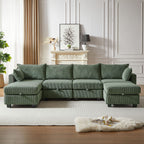 113.5'' Modular Sectiona Corduroy Sofa, Sectional Couches for Living Room U Shaped Sectional Couch with Storage Ottoman, 6 Seats Convertible Sectionals with Chaise - Comfortable Living Decor