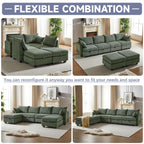 113.5'' Modular Sectiona Corduroy Sofa, Sectional Couches for Living Room U Shaped Sectional Couch with Storage Ottoman, 6 Seats Convertible Sectionals with Chaise - Comfortable Living Decor