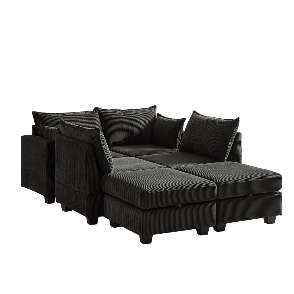 113.5'' Modular Sectiona Corduroy Sofa, Sectional Couches for Living Room U Shaped Sectional Couch with Storage Ottoman, 6 Seats Convertible Sectionals with Chaise - Comfortable Living Decor