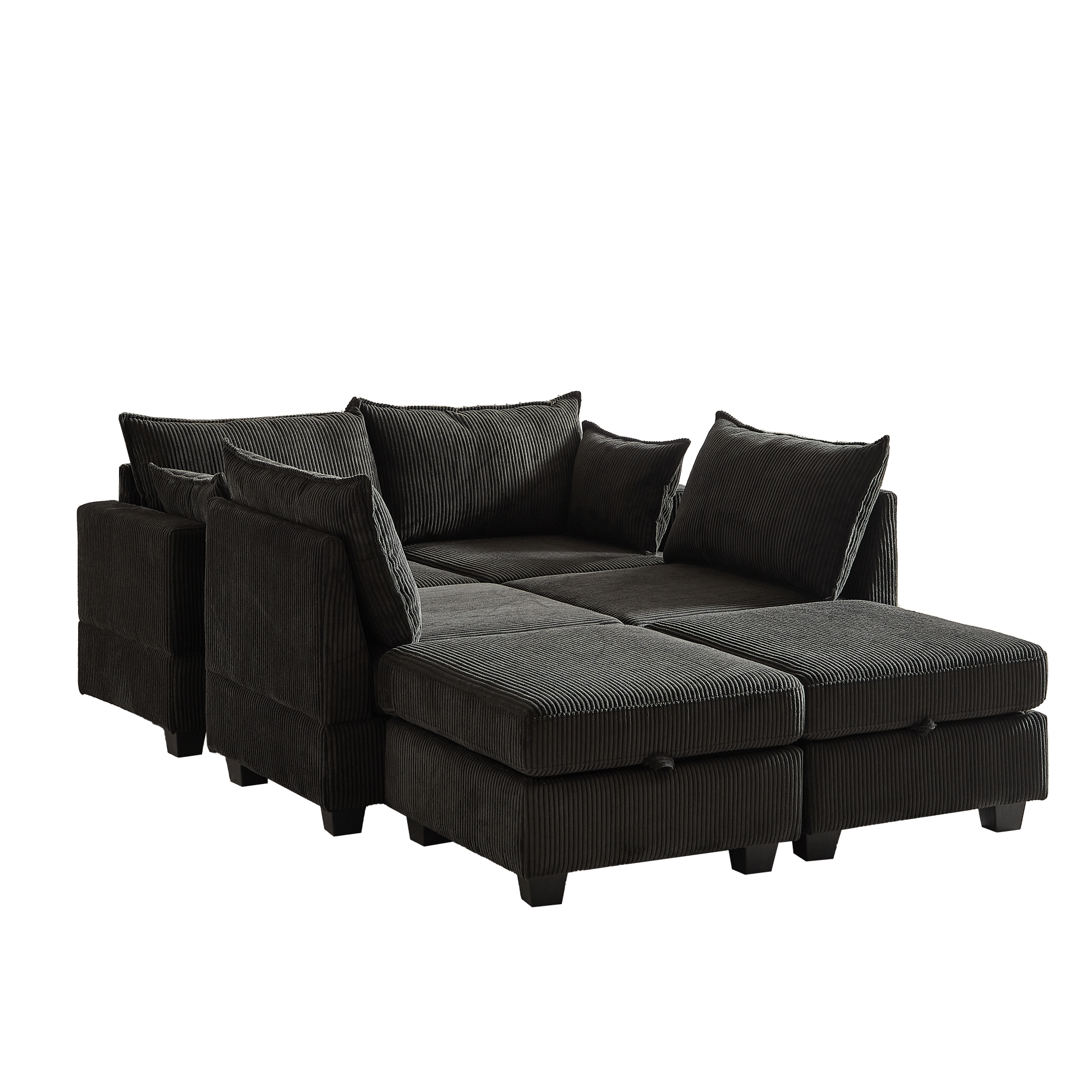 113.5'' Modular Sectiona Corduroy Sofa, Sectional Couches for Living Room U Shaped Sectional Couch with Storage Ottoman, 6 Seats Convertible Sectionals with Chaise - Comfortable Living Decor