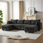 113.5'' Modular Sectiona Corduroy Sofa, Sectional Couches for Living Room U Shaped Sectional Couch with Storage Ottoman, 6 Seats Convertible Sectionals with Chaise - Comfortable Living Decor