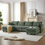 113.5'' Modular Sectiona Corduroy Sofa, Sectional Couches for Living Room U Shaped Sectional Couch with Storage Ottoman, 6 Seats Convertible Sectionals with Chaise - Comfortable Living Decor