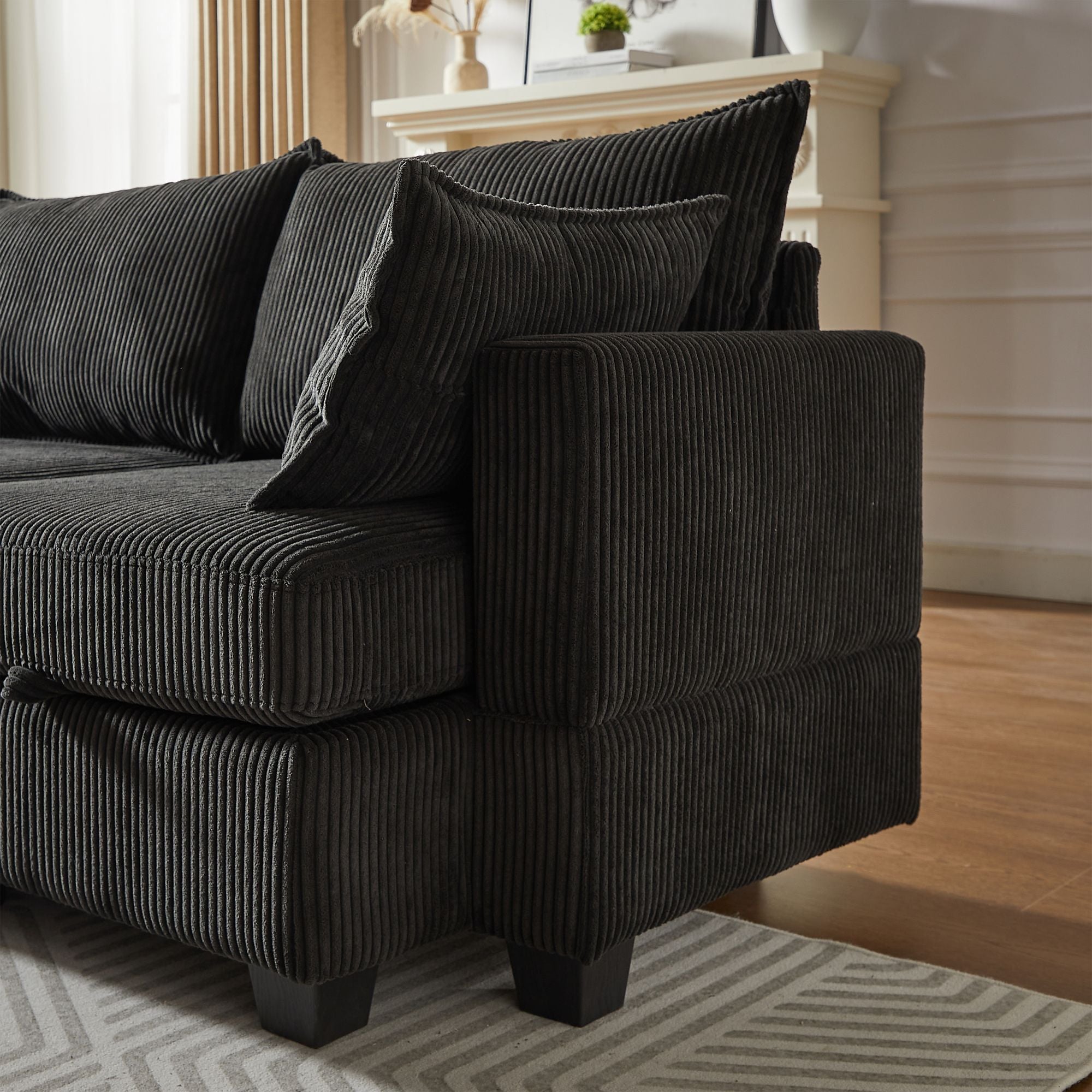113.5'' Modular Sectiona Corduroy Sofa, Sectional Couches for Living Room U Shaped Sectional Couch with Storage Ottoman, 6 Seats Convertible Sectionals with Chaise - Comfortable Living Decor