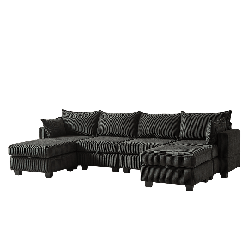 113.5'' Modular Sectiona Corduroy Sofa, Sectional Couches for Living Room U Shaped Sectional Couch with Storage Ottoman, 6 Seats Convertible Sectionals with Chaise - Comfortable Living Decor
