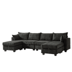 113.5'' Modular Sectiona Corduroy Sofa, Sectional Couches for Living Room U Shaped Sectional Couch with Storage Ottoman, 6 Seats Convertible Sectionals with Chaise - Comfortable Living Decor