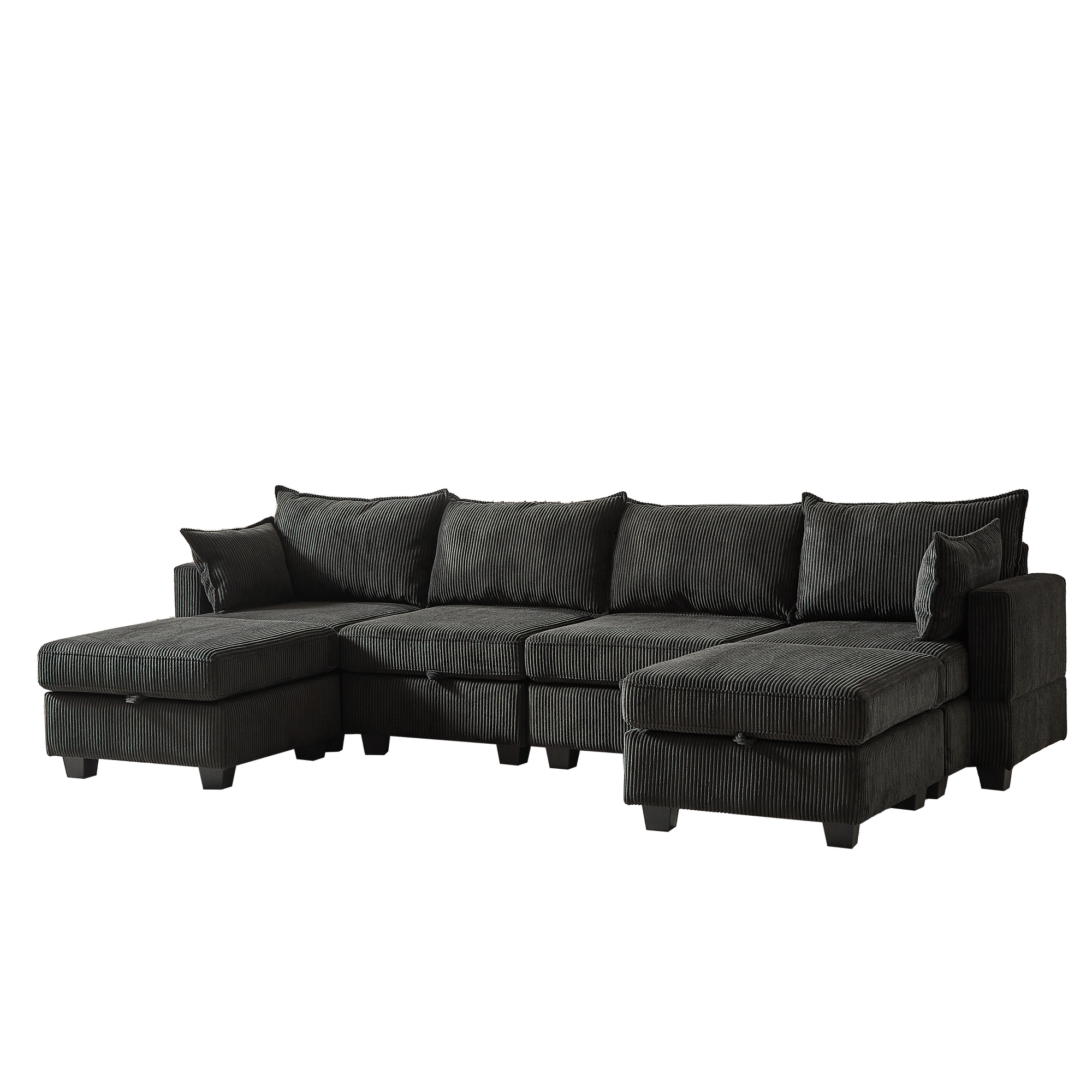 113.5'' Modular Sectiona Corduroy Sofa, Sectional Couches for Living Room U Shaped Sectional Couch with Storage Ottoman, 6 Seats Convertible Sectionals with Chaise - Comfortable Living Decor