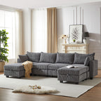 113.5'' Modular Sectiona Corduroy Sofa, Sectional Couches for Living Room U Shaped Sectional Couch with Storage Ottoman, 6 Seats Convertible Sectionals with Chaise - Comfortable Living Decor