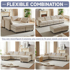 113.5'' Modular Sectiona Corduroy Sofa, Sectional Couches for Living Room U Shaped Sectional Couch with Storage Ottoman, 6 Seats Convertible Sectionals with Chaise - Comfortable Living Decor