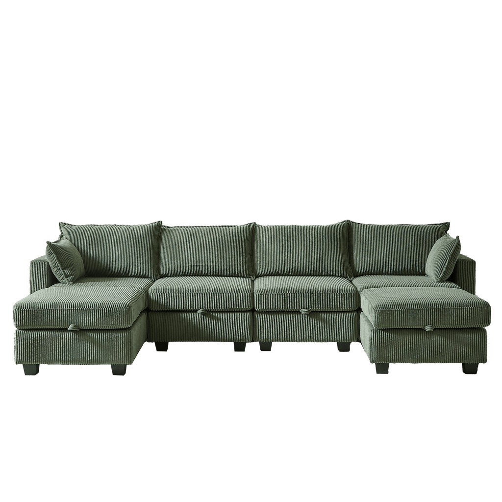 113.5'' Modular Sectiona Corduroy Sofa, Sectional Couches for Living Room U Shaped Sectional Couch with Storage Ottoman, 6 Seats Convertible Sectionals with Chaise - Comfortable Living Decor
