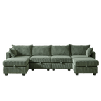 113.5'' Modular Sectiona Corduroy Sofa, Sectional Couches for Living Room U Shaped Sectional Couch with Storage Ottoman, 6 Seats Convertible Sectionals with Chaise - Comfortable Living Decor