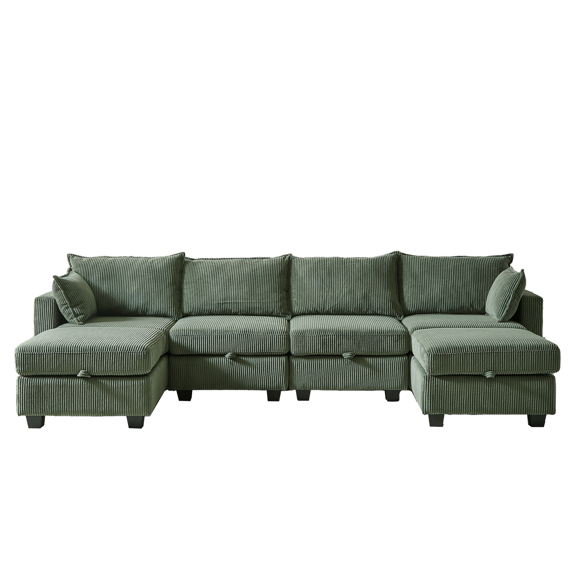 113.5'' Modular Sectiona Corduroy Sofa, Sectional Couches for Living Room U Shaped Sectional Couch with Storage Ottoman, 6 Seats Convertible Sectionals with Chaise - Comfortable Living Decor