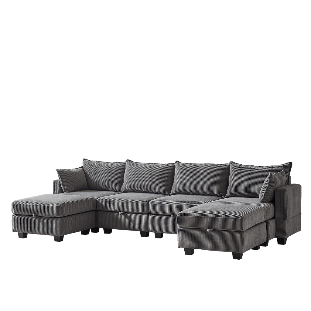113.5'' Modular Sectiona Corduroy Sofa, Sectional Couches for Living Room U Shaped Sectional Couch with Storage Ottoman, 6 Seats Convertible Sectionals with Chaise - Comfortable Living Decor