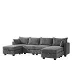 113.5'' Modular Sectiona Corduroy Sofa, Sectional Couches for Living Room U Shaped Sectional Couch with Storage Ottoman, 6 Seats Convertible Sectionals with Chaise - Comfortable Living Decor