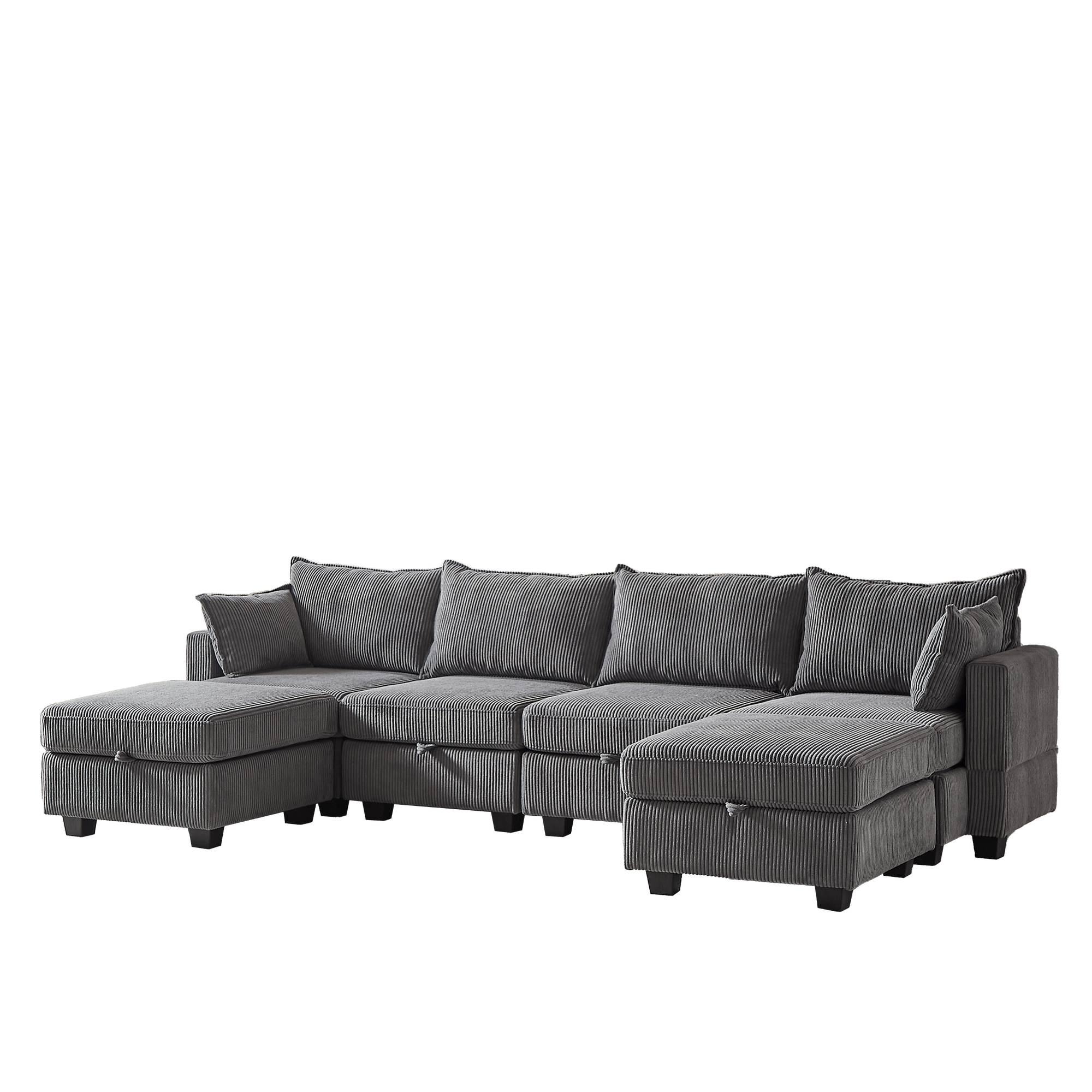 113.5'' Modular Sectiona Corduroy Sofa, Sectional Couches for Living Room U Shaped Sectional Couch with Storage Ottoman, 6 Seats Convertible Sectionals with Chaise - Comfortable Living Decor