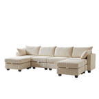 113.5'' Modular Sectiona Corduroy Sofa, Sectional Couches for Living Room U Shaped Sectional Couch with Storage Ottoman, 6 Seats Convertible Sectionals with Chaise - Comfortable Living Decor