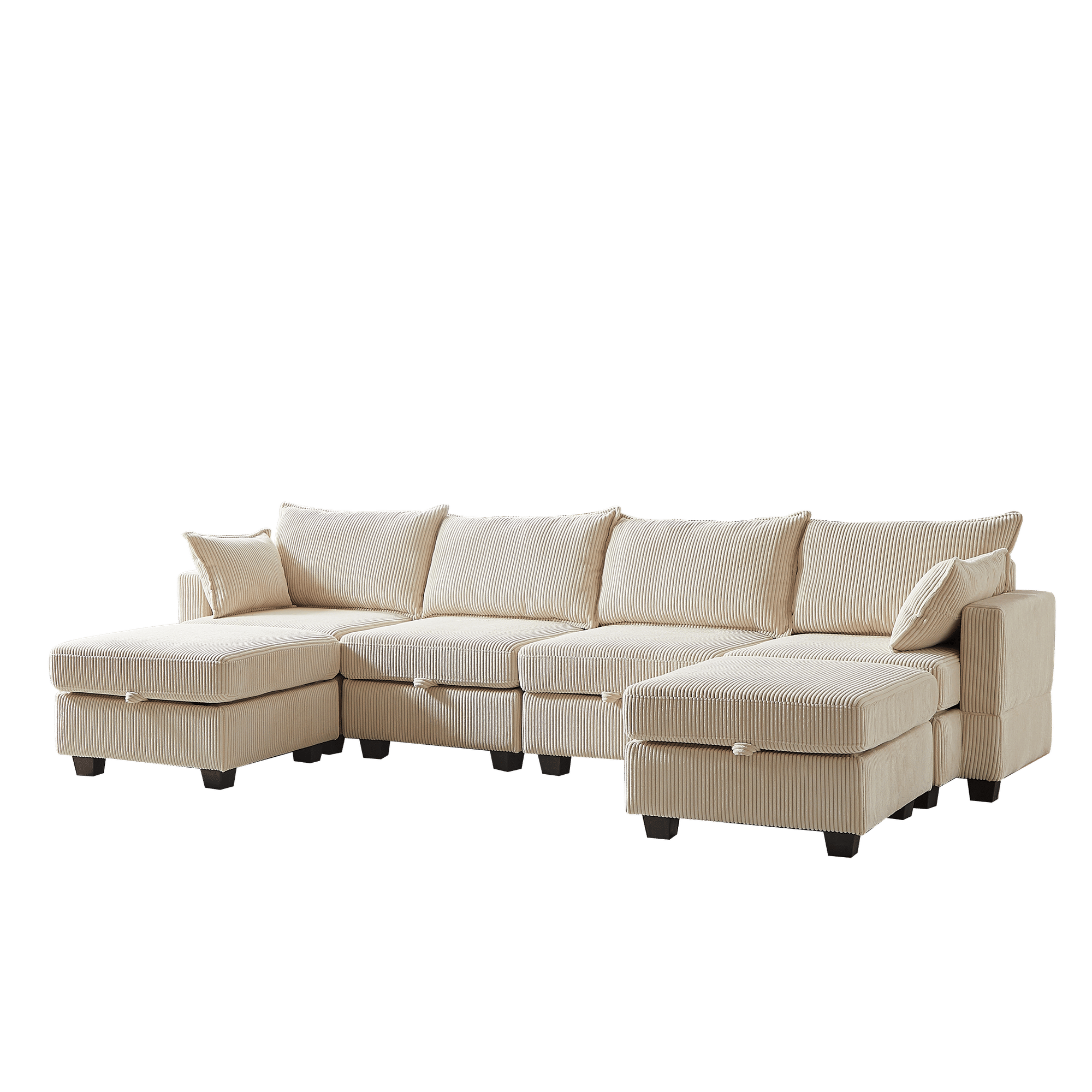 113.5'' Modular Sectiona Corduroy Sofa, Sectional Couches for Living Room U Shaped Sectional Couch with Storage Ottoman, 6 Seats Convertible Sectionals with Chaise - Comfortable Living Decor